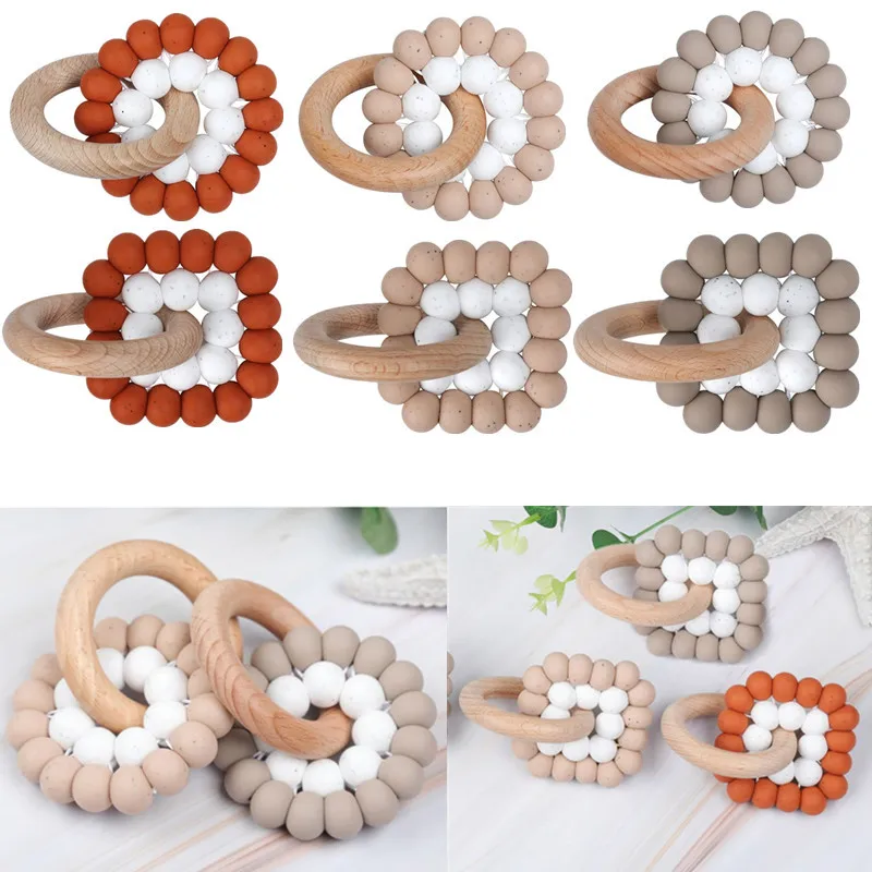 

Детские браслеты для ухода за ребенком, силиконовый прорезыватель, буковая древесина, погремушки, игрушки для малышей, силиконовое искусст...