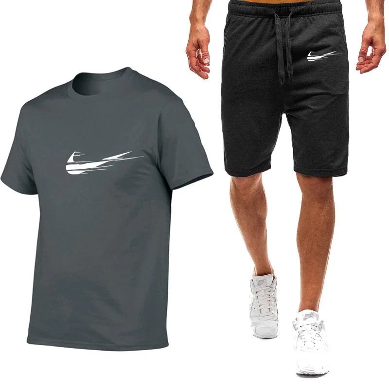 

2021Summer New Fashion Trend Men's Suit Personalized Fashion Printing Sports Short-Sleeved T-shirt + Sports Casual Short Suit