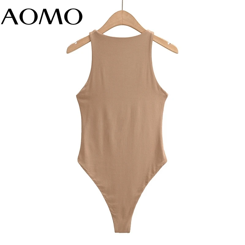 

AOMO 2021 Fashion Women Solid White Strethy Bodyshirt Shirt Playsuit O Neck Sleeveless Female Tops 4P97A