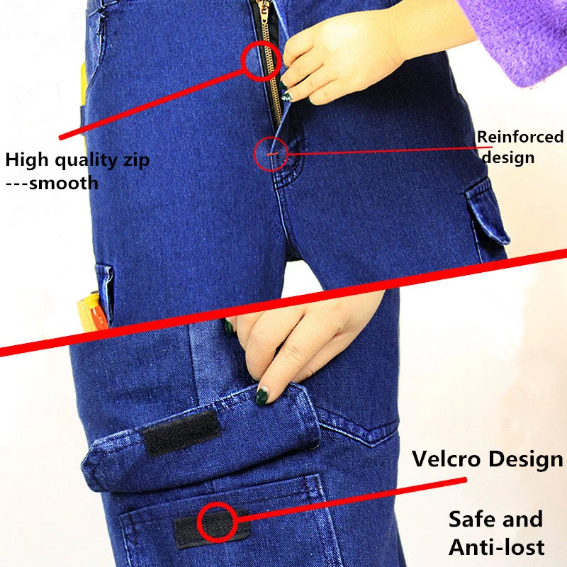 Men Work Jeans Denim Tool Working Trouser Anti-scalding Wear-resistant Thicken Multi-pockets Loose Electric Welding Pants | Безопасность