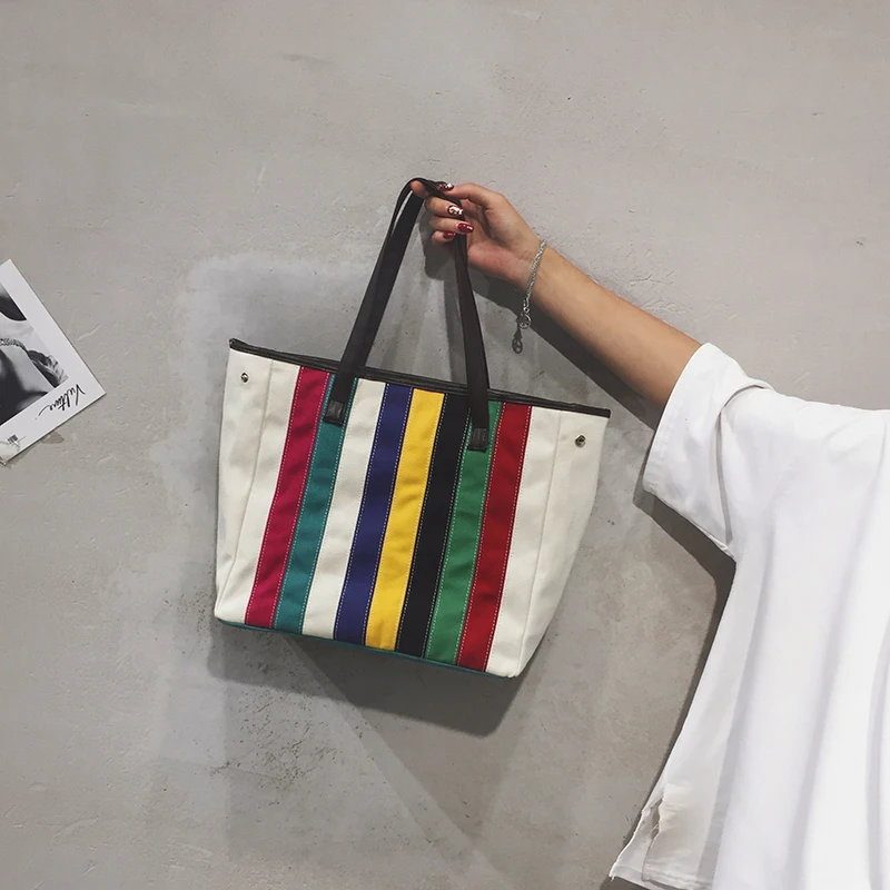 Женская сумка на плечо цветные полосатые вместительные женские сумки большая
