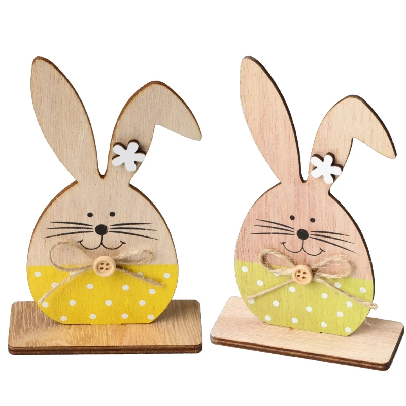 

2pcs Wooden Easter Bunny Ornaments Desktop Favors Baby Shower Wedding Party Decoration DIY Photo Props