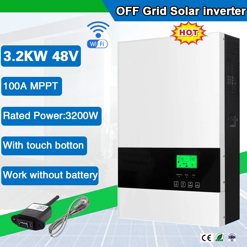

3200W 24V Off Grid Hybrid Solar Inverter MPPT 100A 230V PV 120-500vdc 6000W With WIFI Monitor Can work even No battery