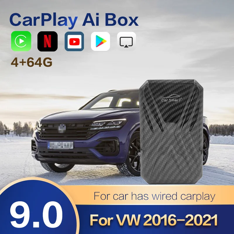 

Wireless Apple Carplay Ai Box 9.0 Adapter 4+64G Mirrorlink Auto Car Multimedia Player For Volvo Ford Benz VW Mazda Audi Benz