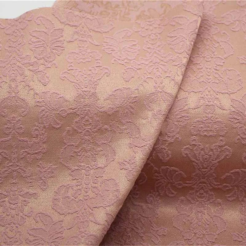 

142cm width coral orange classical European relief polyester cotton jacquard dress cheongsam fabric