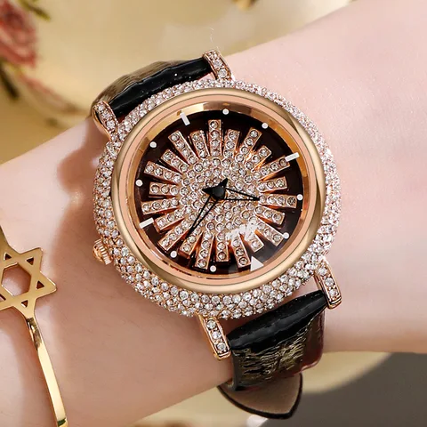 Женские золотистые наручные часы со звездами, с кожаным ремешком