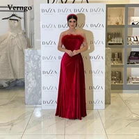 verngo red velvet long prom dresses strapless feather neck floor length dubai women simple formal celebrity party evening dress