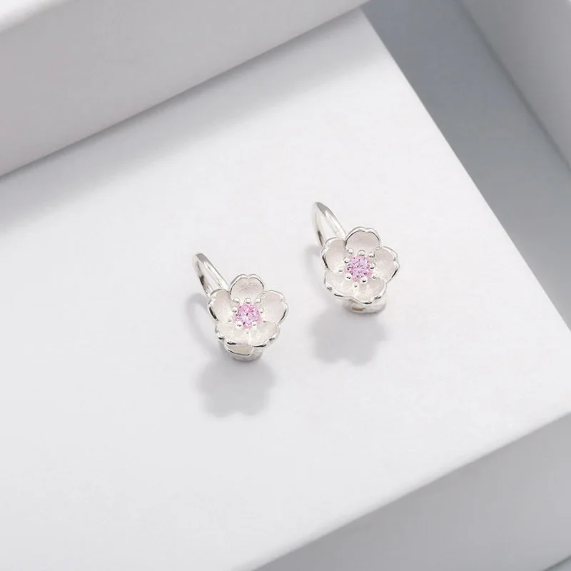 Серьги гвоздики серебристого цвета с цветком вишни|stud earrings|stud earrings for womenear stud |