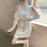 strapless turtleneck sweater dress pullover mini knit long sweater fall short off shoulder winter korean sexy ladies clothes