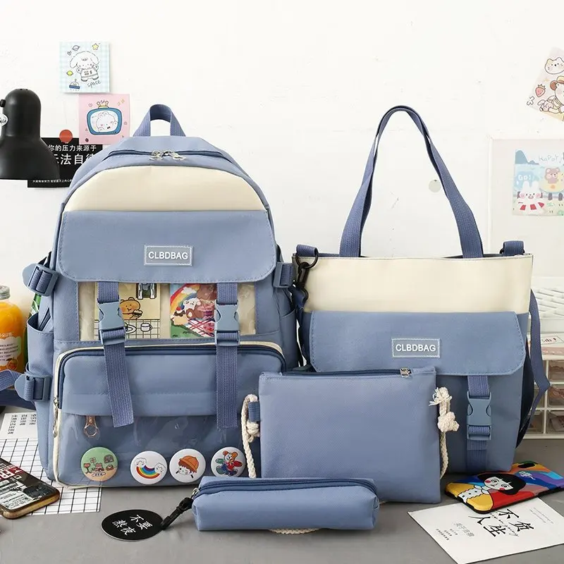 4 pcs sets canvas Schoolbags For Teenage Girls Female Children Shoulder Bags New Trend Female Backpack Fashion Women Backpack