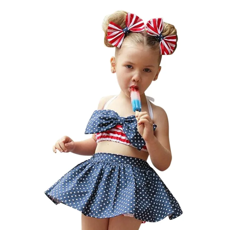 Комплект из 3 предметов Одежда для маленьких девочек детский топ с бантом и