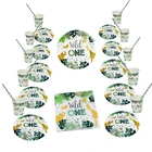 50 шт.компл. зеленый дикие джунгли вечерние одноразовая посуда DIY бумажные тарелки и стаканы салфетка соломинки для годовалого возраста детский наряд для дня рождения Декор