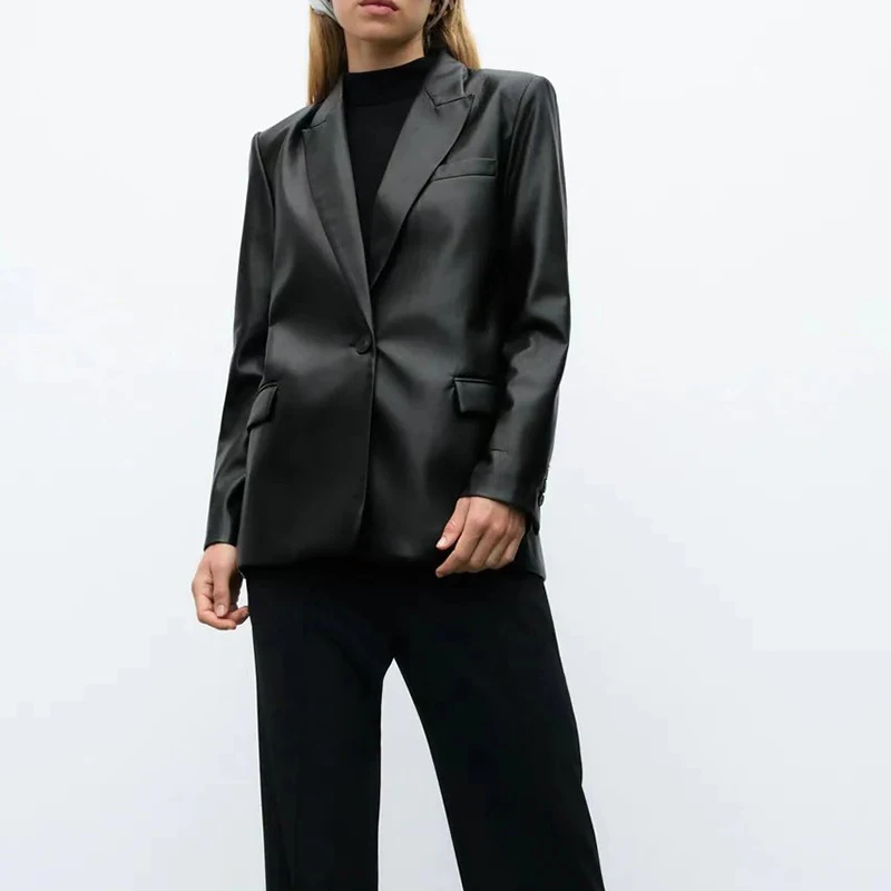 

Женский блейзер на одной пуговице KUMSVAG, повседневный элегантный Блейзер из искусственной кожи с длинными рукавами, верхняя одежда, 2021