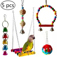 5pcs bird parrot toys bird swing toy colorful chewing hanging hammock swing bell pet climbing ladders toys bird toys