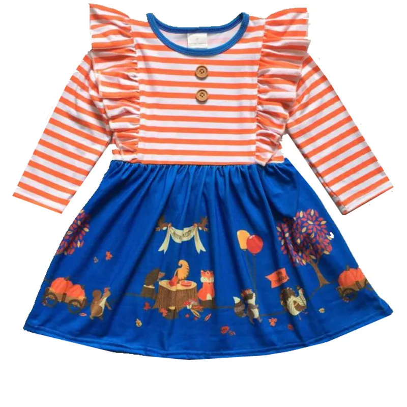 Платье для девочек с длинным рукавом в полоску принтом тыквы