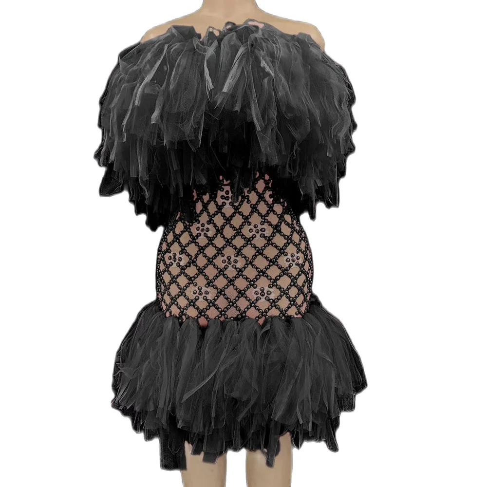 

Платье с кисточками без рукавов Открытое платье с украшением из бисера; Женские платья в обтяжку с открытой спиной эластичные короткие платья DJ танцевальная одежда для сцены