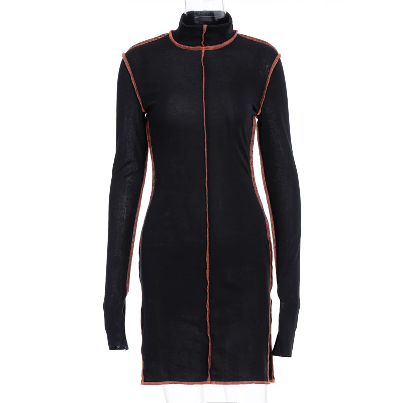 Hugcitar 2020 сексуальное мини-платье с длинным рукавом и разрезом на осень зиму