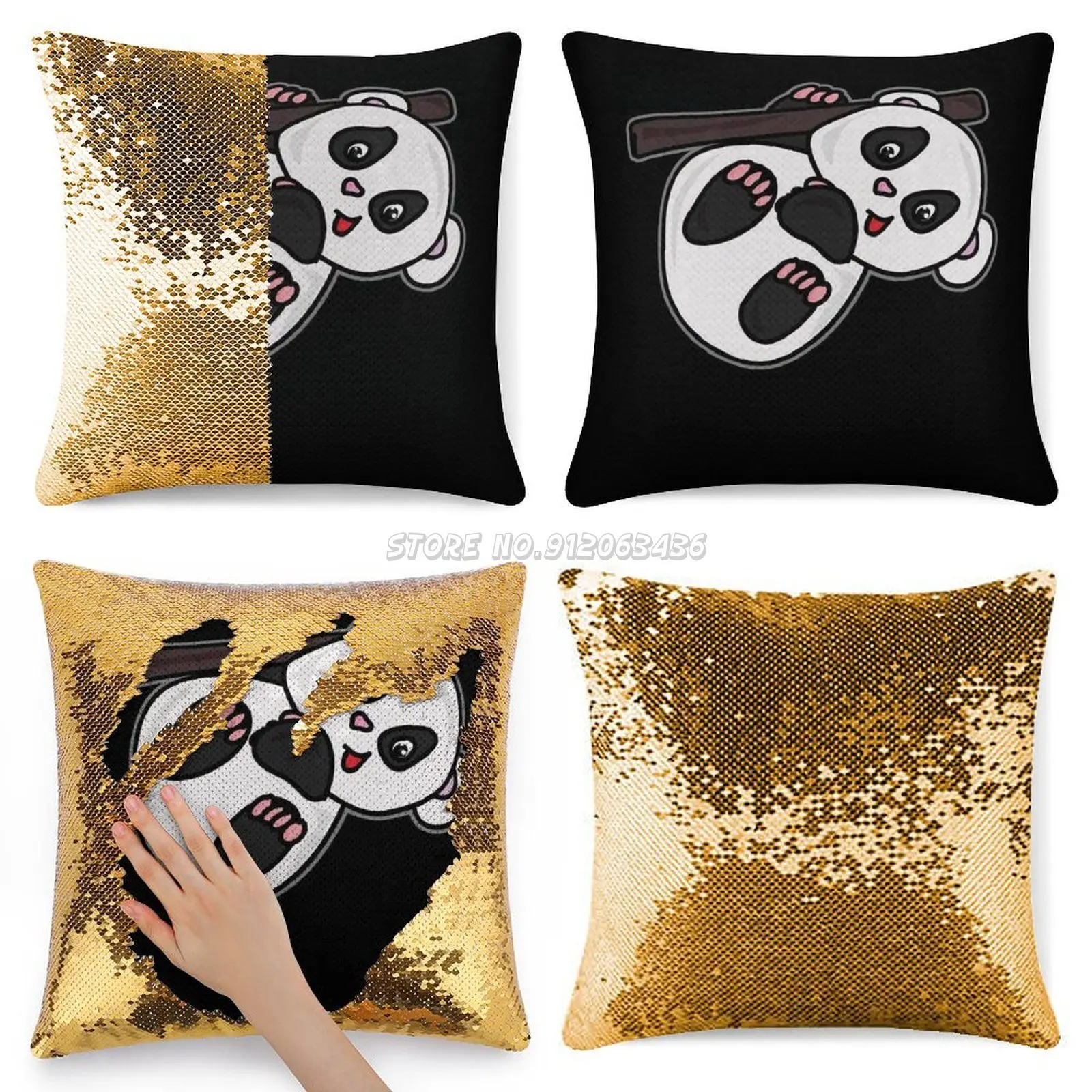 

Cute Panda Sequin Pillowcase Cafe Home Decor Color Changing Pillowcase Punk Panda Mohawk Bear Animal Head Monsters Pandas Cute C