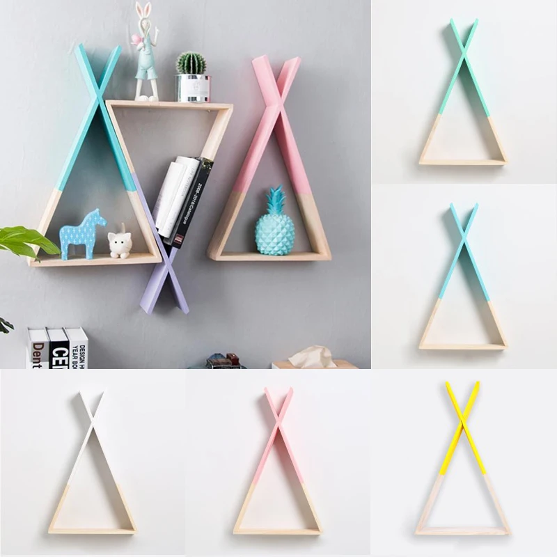 

Nordic Style Wooden Triangle Shelf Lovely Colors Shelf Wall Hanging Trigon Storage Book Shelf Home Kids Baby Room DIY Decor New