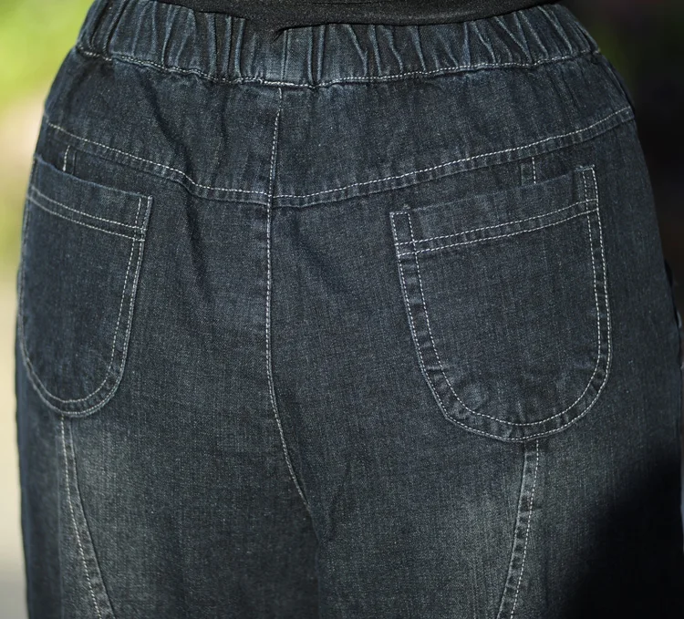 Брюки женские с вышивкой и эластичным поясом джинсовые брюки широкими штанинами