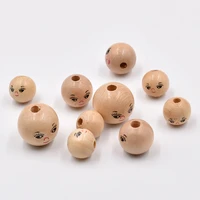 diy children string beads accessories wood color smiling face doll head wooden bead female doll log bead scattered beads