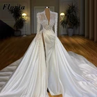 Свадебное платье с длинным рукавом, украшенное жемчугом, с арабскими иллюзиями, на заказ, свадебное платье невесты, 2020