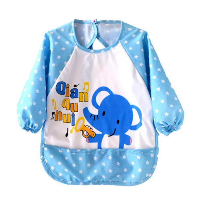 Long Sleeve Children Baby Bibs Bib Apron Waterproof Coverall Art Craft Paint Smock Feeding Bib Blouse Toddler Children