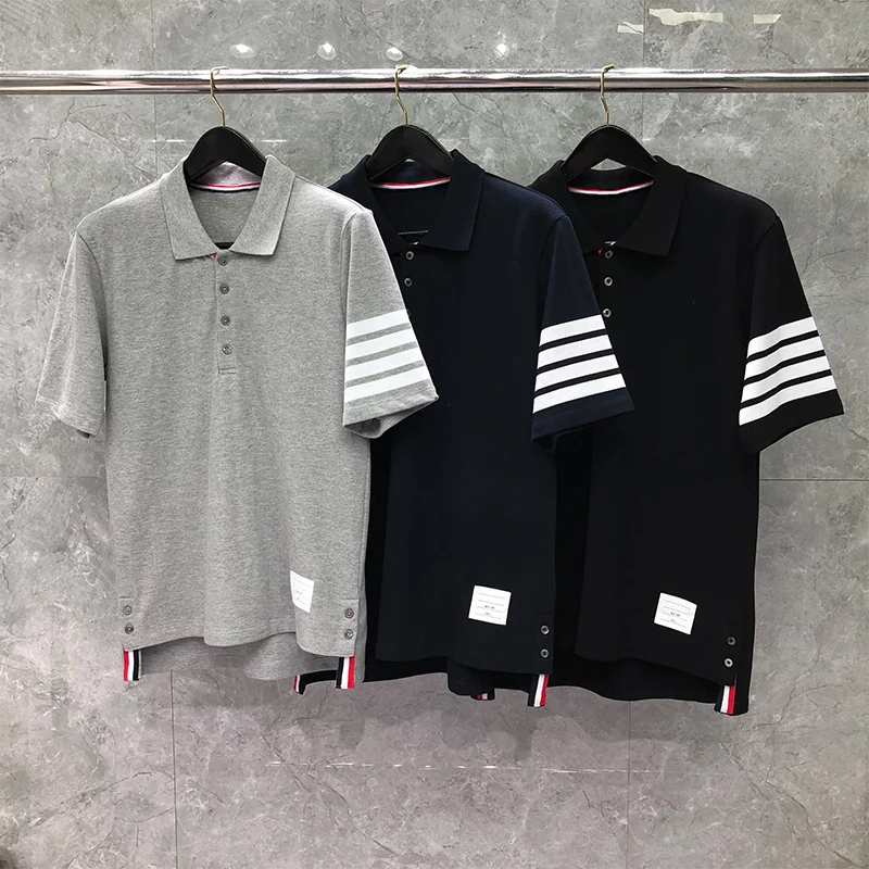 

THOM TB T-Shirt New Fashion Brand Custom Wholesale Clothing Classic Pique Cotton 4-Bar Stripe Lapel Sweatshirt