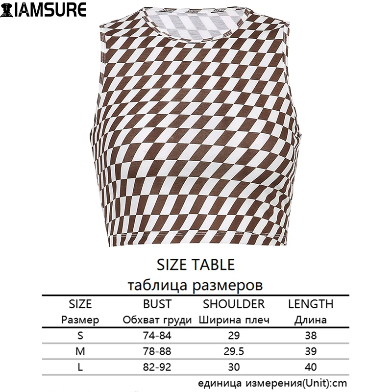 

IAMSURE Elegant Argyle Plaid Crop Tops For Women 2021 Fashion Slim O-Neck Sleeveless Tank Top Casual Streetwear Y2K Aesthetic