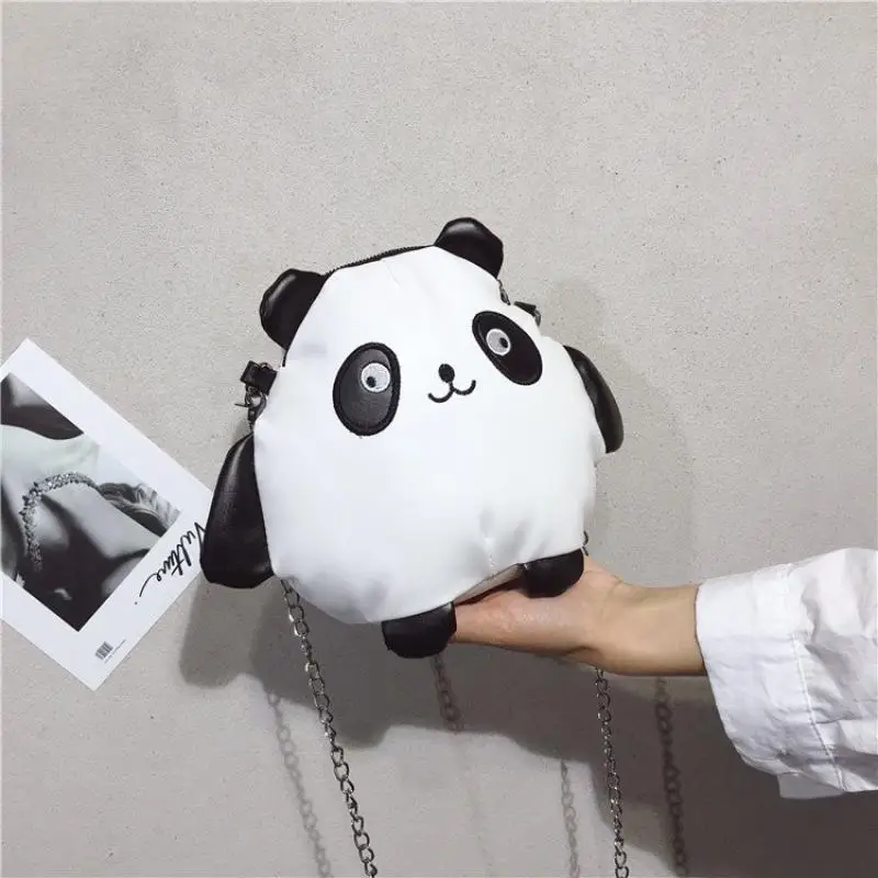 Cartoon Funny Personality Childlike Pu Panda Shoulder Bag Fashion Hit Color Cute Ugly Chain Messenger Bag