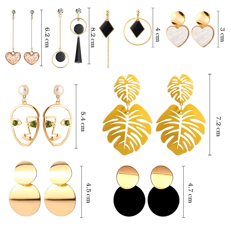 

New Fashion Women Dangle Drop Korean Earrings For Women Geometric Round Heart Gold Earring Brincos Jewelry 2019 Double Eleven