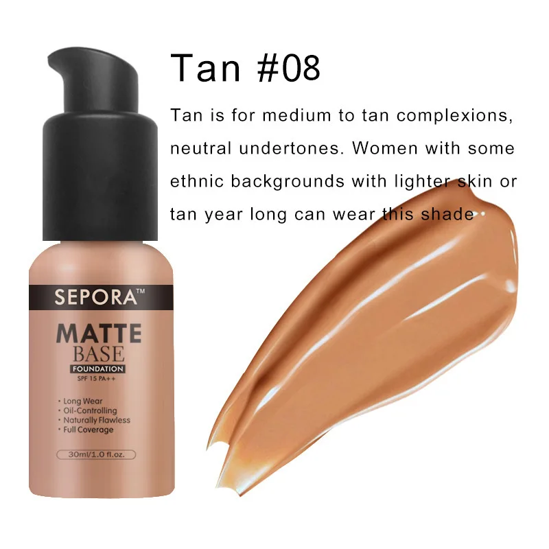 SEPORA 30ml 6 Colors Matte Liquid Foundation Oil Makeup Control Cream Natural Concealer Base Make Up Maquiagem |