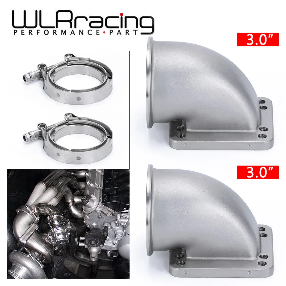 

2 Pieces 3.0" Vband 90 Degree Cast Turbo Elbow Adapter Flange 304 Stainless Steel + Clamp and Flange For T3 T4 Turbocharger