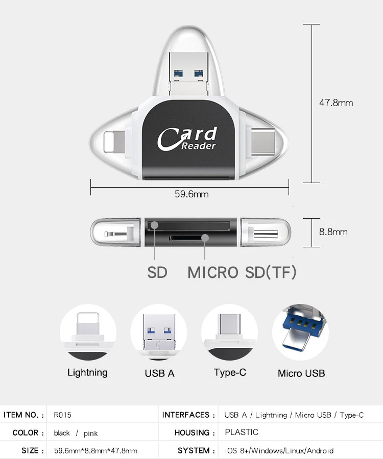Утхай C80 быстрозаряжаемый Micro SD/TF OTG кард-ридер Multi чтения карт памяти мини-адаптер для iPhone 6/7/8 11 XR Plus iPod iPad OTG Картридеры