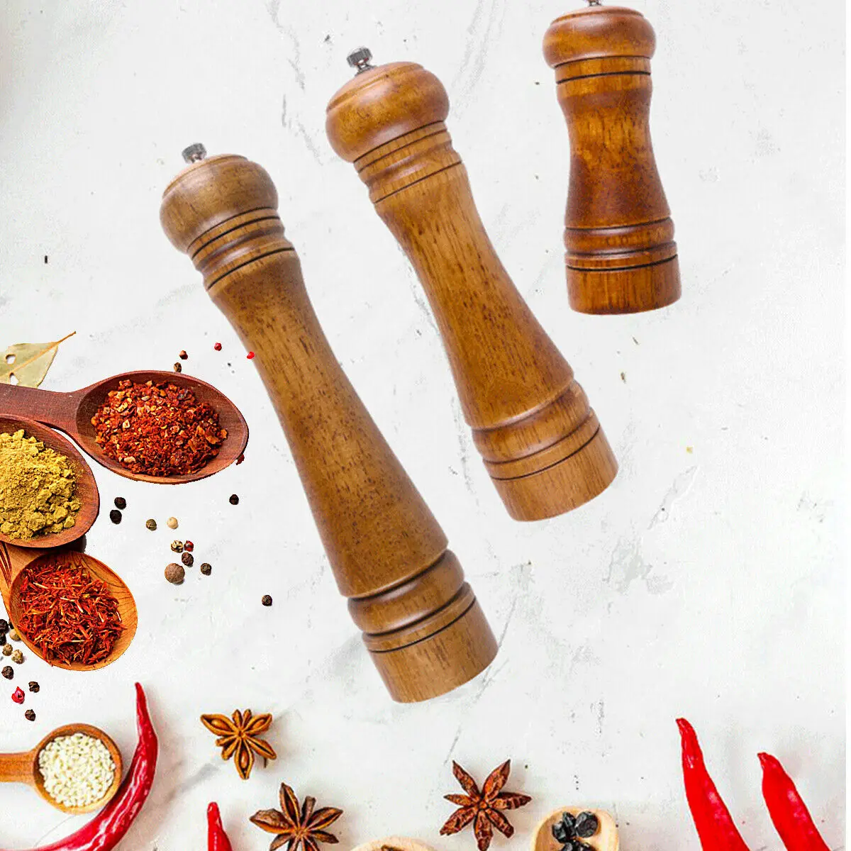 

Refillable Spice Grinder Pepper Spice Wooden Grinding Bottle Kitchen Seasoning Tool Suitable For Restaurant Family Kitchen