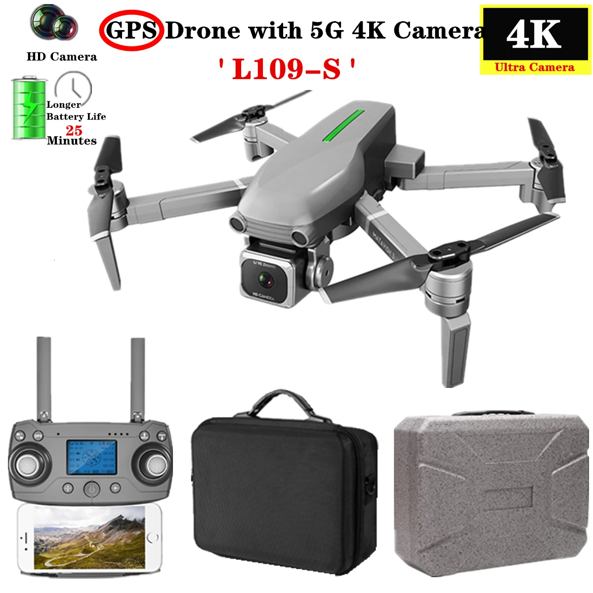 Радиоуправляемый Дрон L109 S GPS Профессиональный Квадрокоптер 5G WiFi FPV 4K HD ESC камера