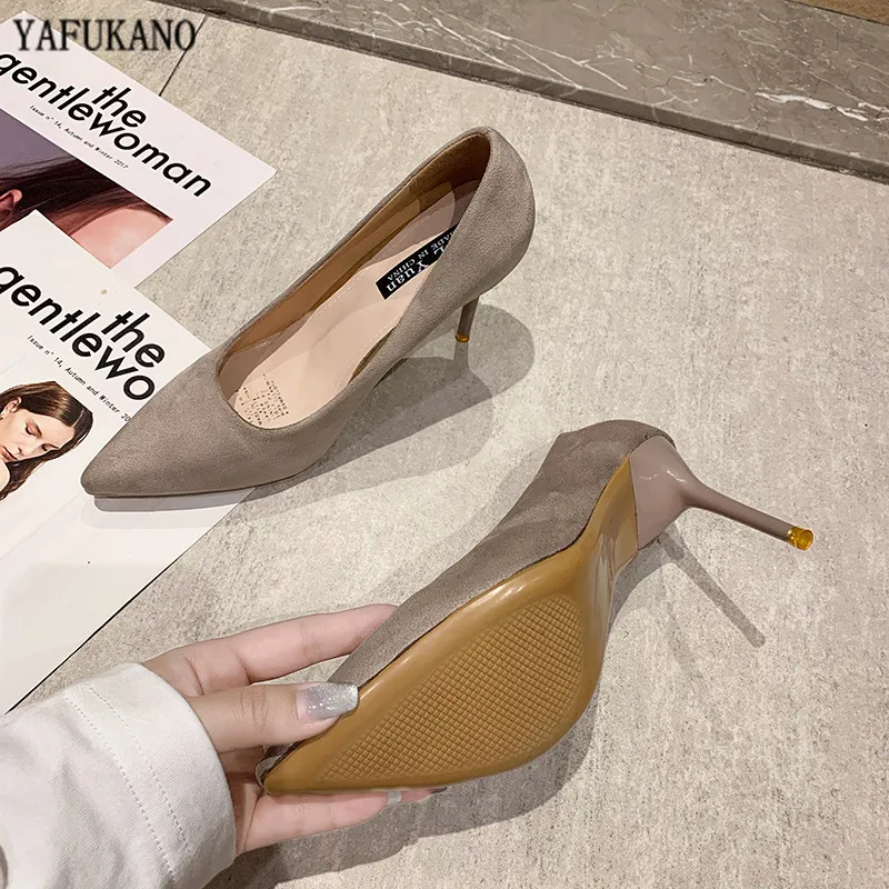 

2021 Spring Simple Fashion Suede High Heels Pointed Toe Stiletto Ladies Party Dress Pumps 5cm/7cm/9cm Elegant Office Work Shoes