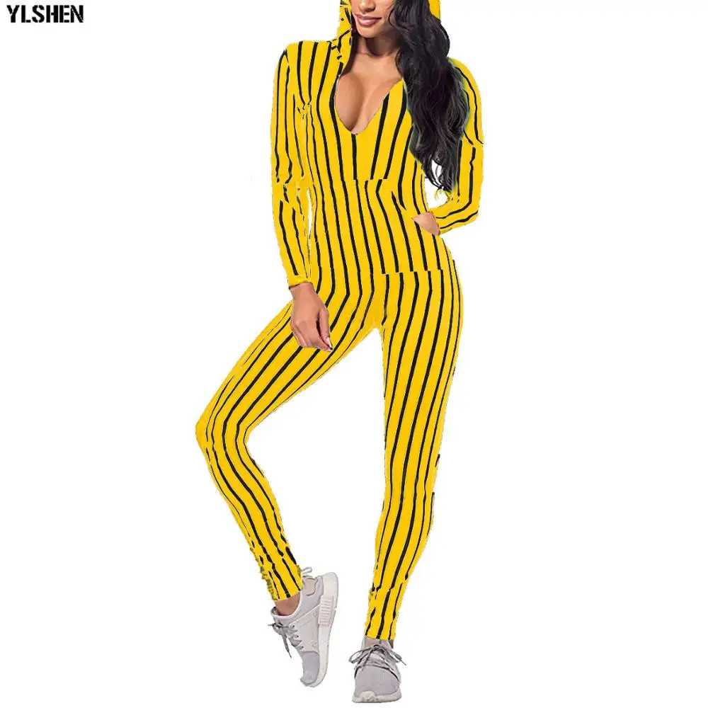 

2020 Stripe Hooded Jumpsuit Sexy Bodysuit Rompers New Style Africa Clothing African Clothes for Women Tops Skinny Jumpsuits