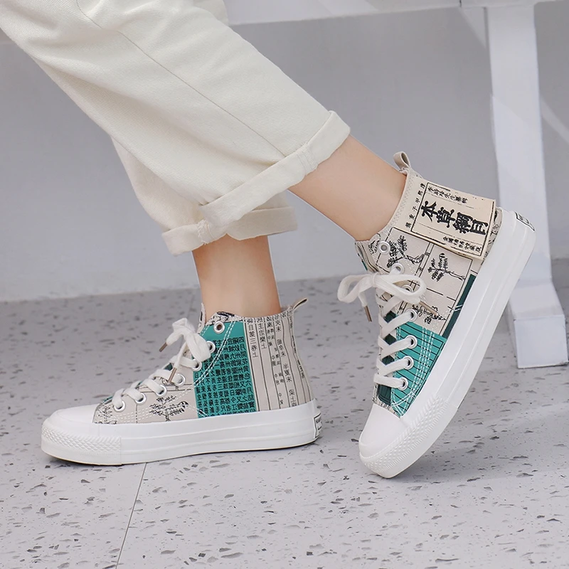 

2021 Women Shoes Men Original Breathable Oxford Fabric Vulcanized Sneakers Lovers Lace-Up High-Top Casual Canvas Zapato Unisex