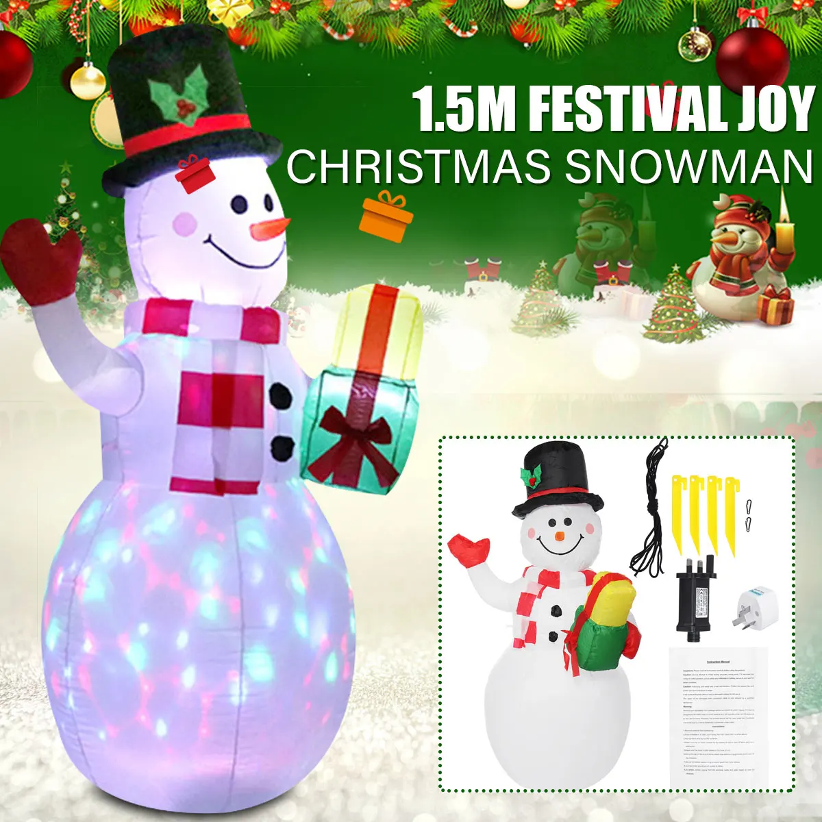

1,5 м Рождественская надувная кукла снеговик светодиодсветодиодный носветильник фигурка садовые игрушки Рождественские украшения для вече...