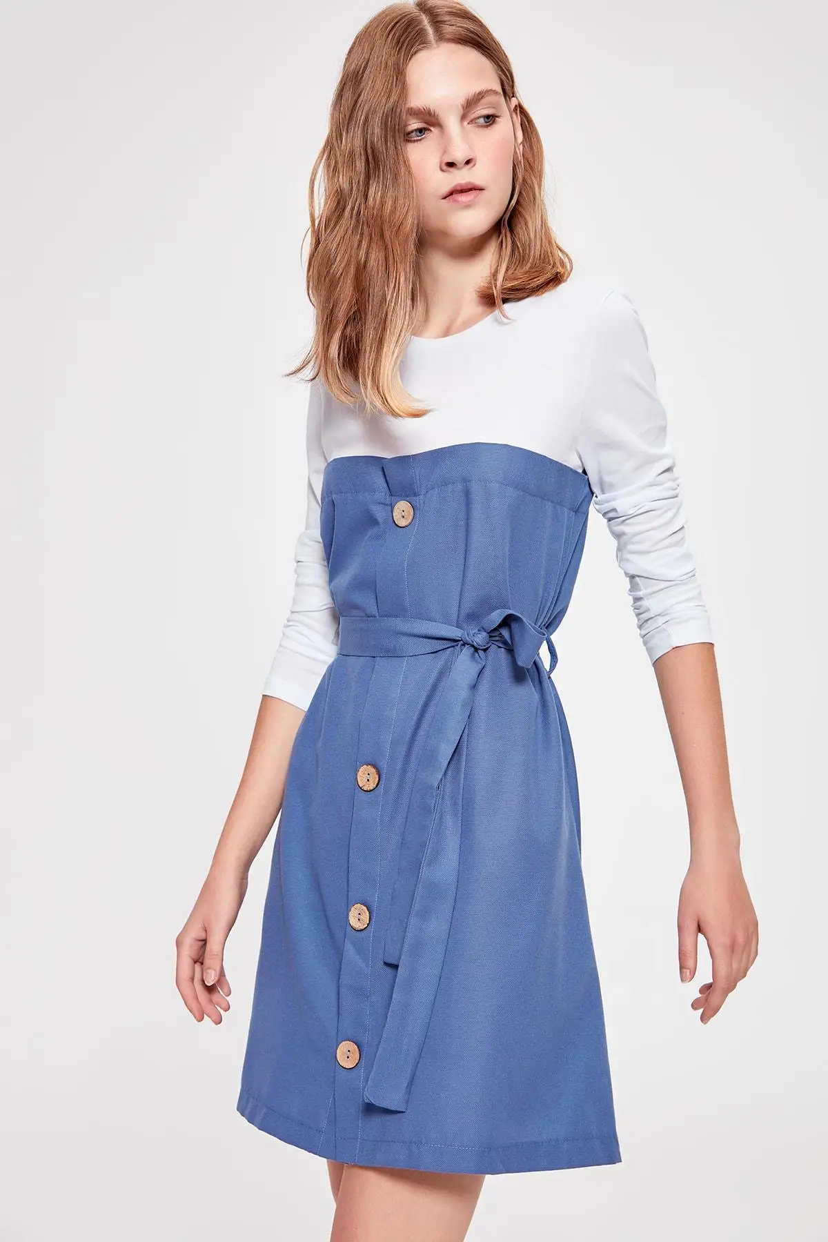 Трикотажное платье с синими пуговицами TWOAW20EL0244|Женские платья| |