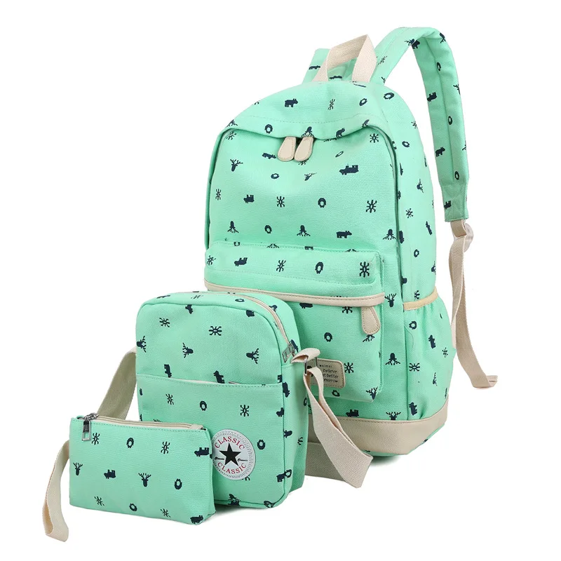 

3 Pcs Children School Bags Middle School Student Print Backpack Set Mochila Escolar for Girls Boys Canvas Backpacks