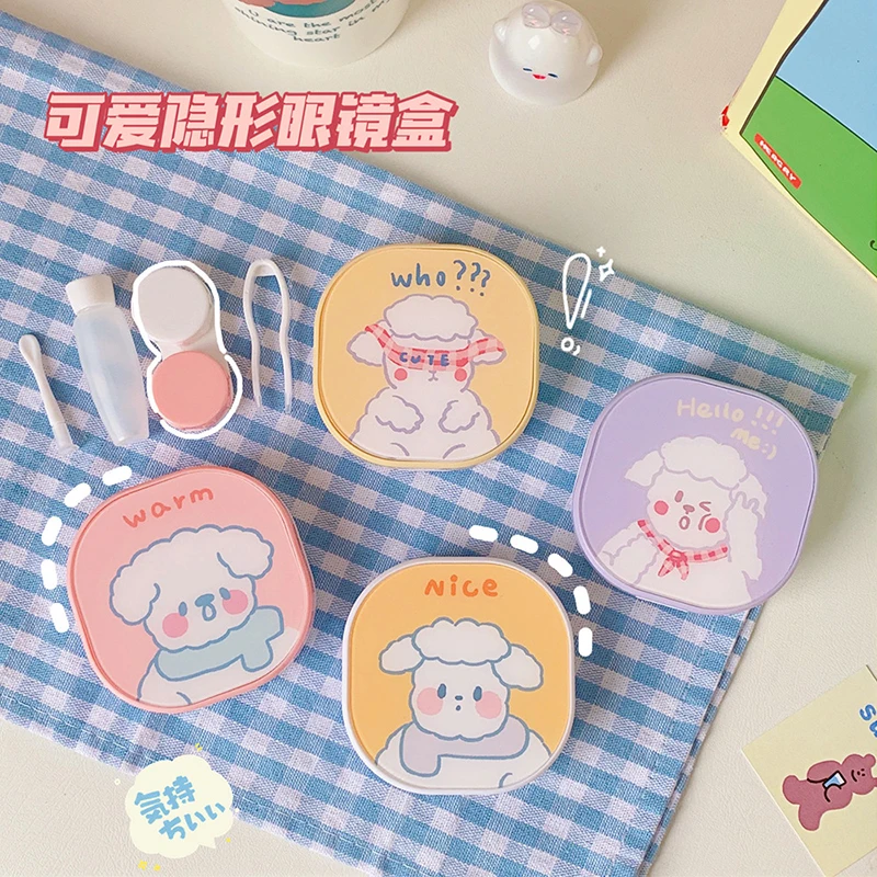 

1 pcs Contact Lens Box Girls Kawaii Pupil Storage Box Pocket Portable With Mirror Travel Contact Lenses Kit Container Case WY182