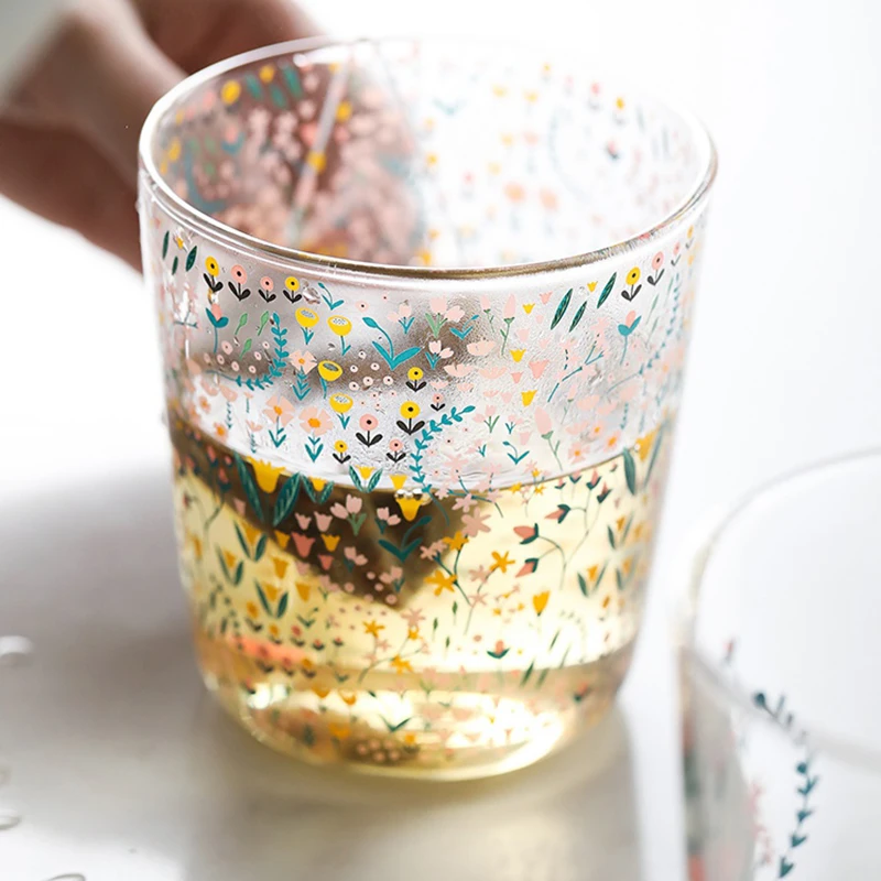 

Cutelife Ins Nordic Vintage Transparent Coffee Glass Cup Heat-resistant Milk Juice Tea Delleza Drinkware Print Home Glasses