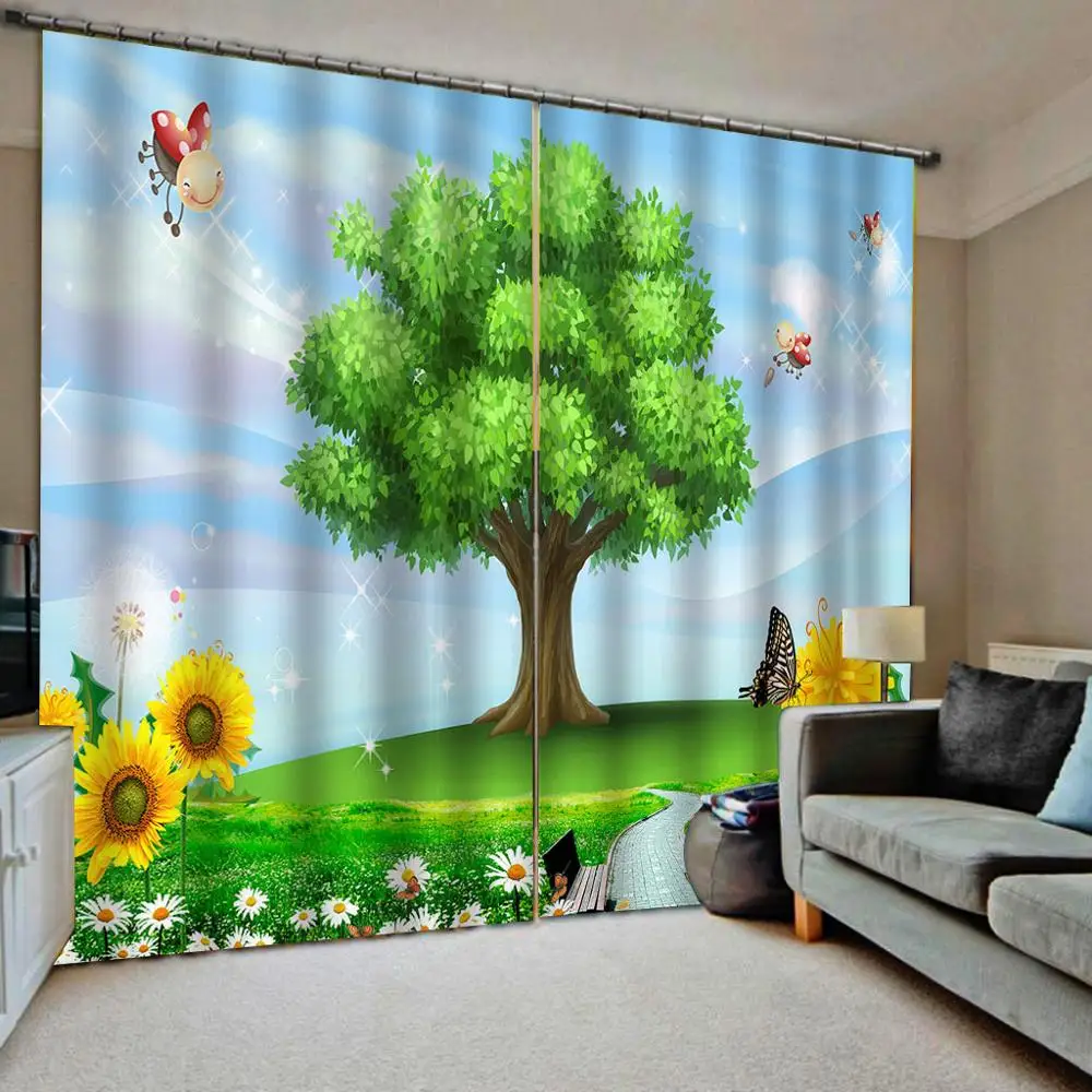 Cartoon Green tree Window Blackout 3D Curtains For Children's room Bedroom Drapes Indoor Decor 2 panels With Hooks | Дом и сад