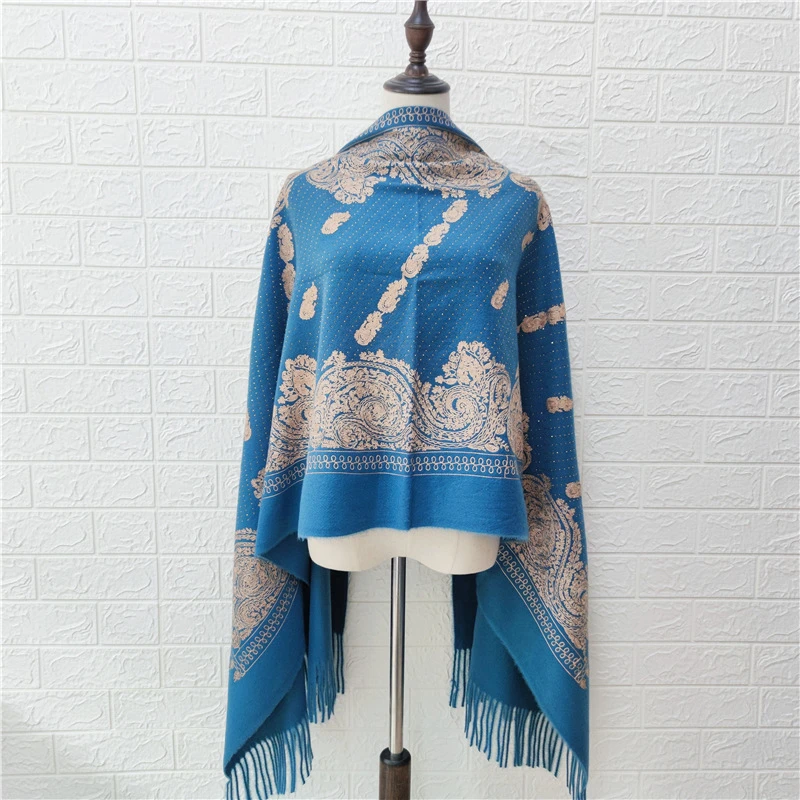 Женский шарф с вышивкой искусственный кашемировый из пашмины зимняя теплая шаль