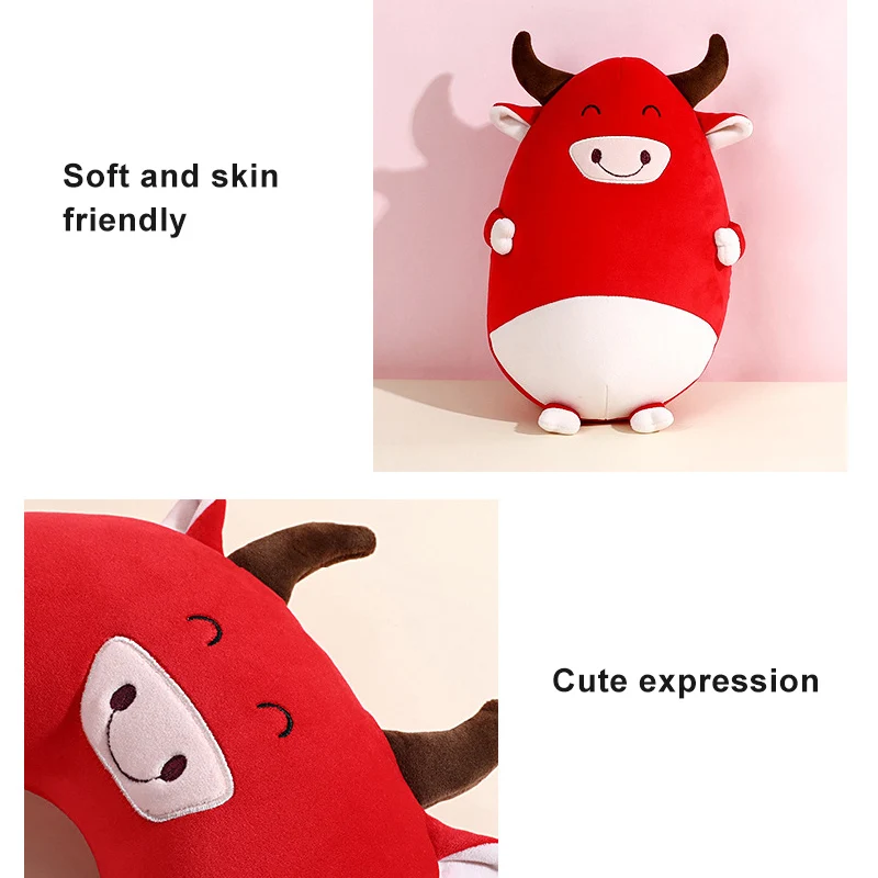 

Chinese Cartoon Year Of The Ox U-Shaped Dual-Purpose Pillow 2021 Chinese Ox New Year Lucky Zodiac Home Car Decorations F