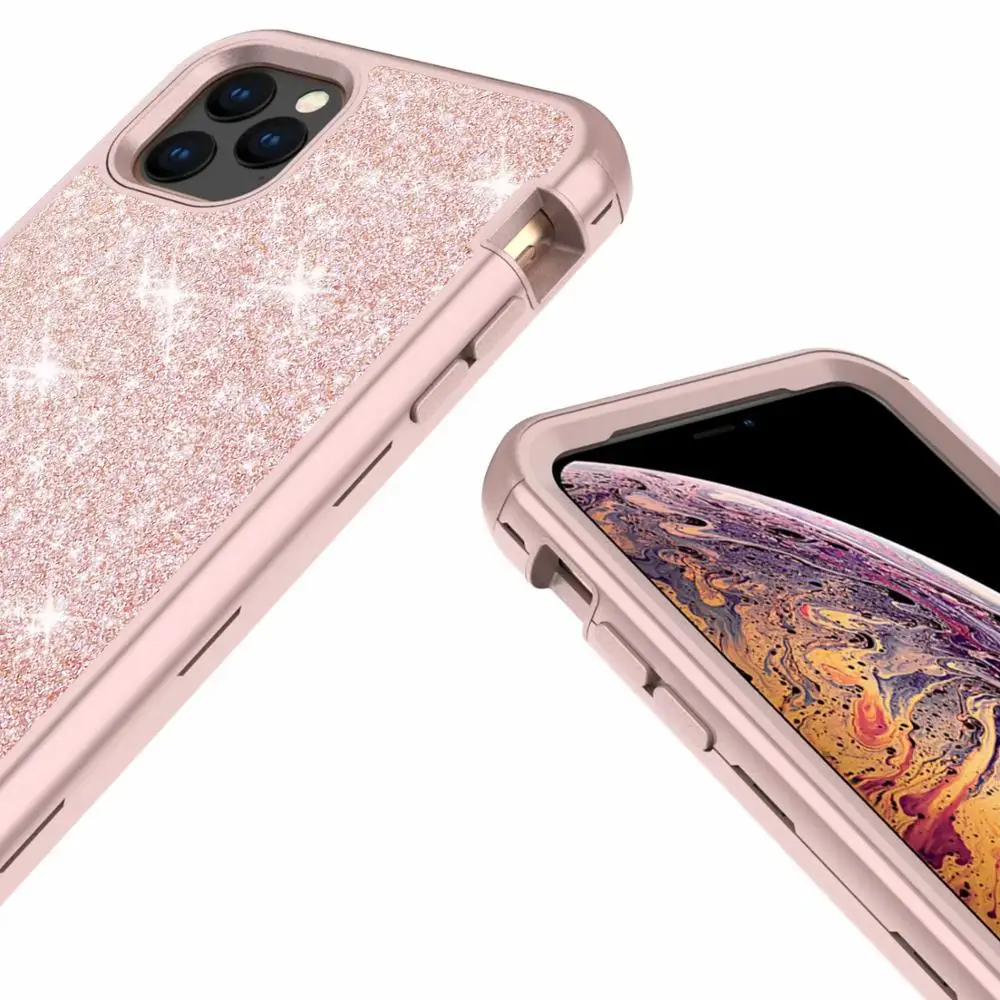 360 Full Glitter Hybrid Armor Case For iPhone 14 Plus 13 12 11 Pro MAX XS XR 7 8 Coque PC Silicon Bumper Shockproof Phone Cover