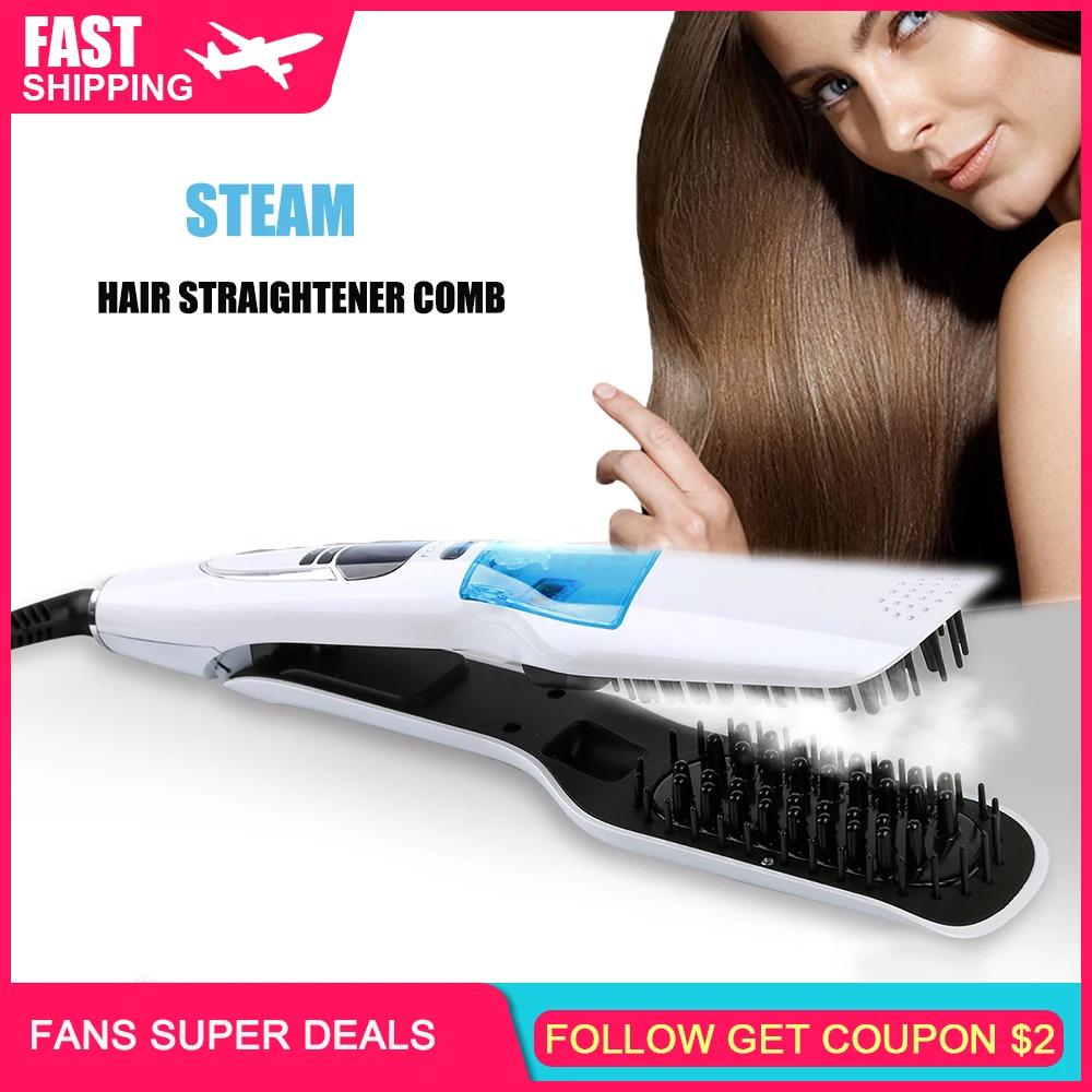 Hair Steam Straightener Electric Brush Hair Hair Flat Iron Vapor Plate Led Ferro Dry & Wet Hair Iron Styler
