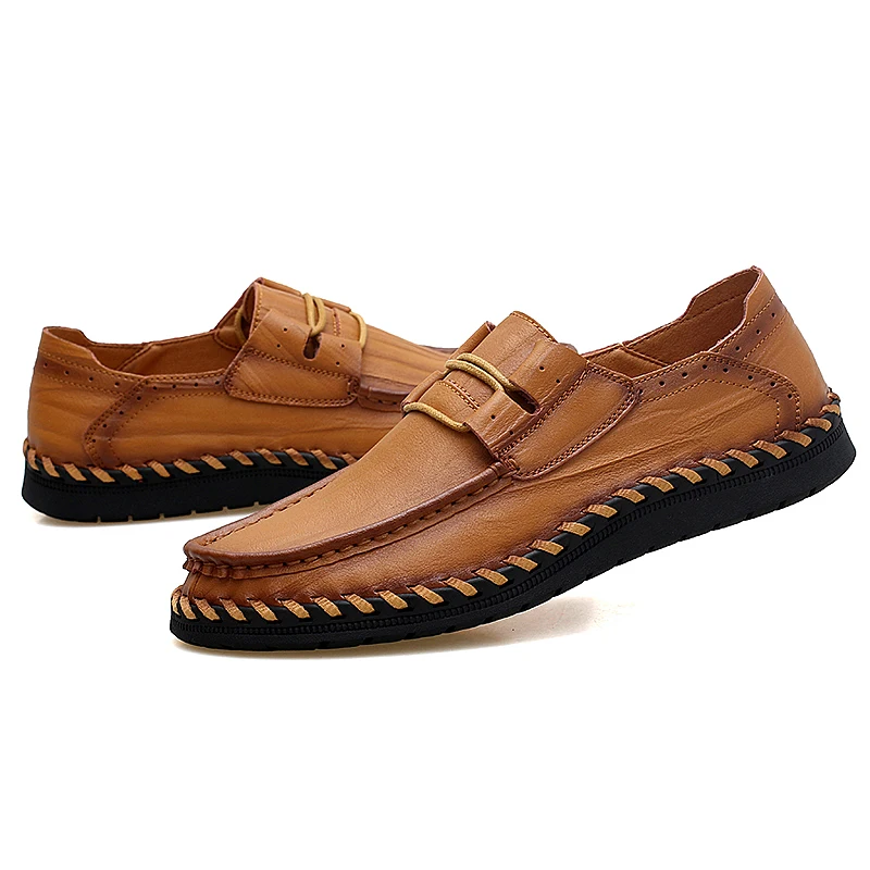 

New Fashion Men Leather Casual Shoes Lace Up Flats Spring Breathable Comfortable Handmade Moccasins Walking Sneakers Zapatillas